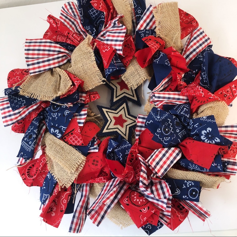 American flag Fourth of July wreath burlap stars
